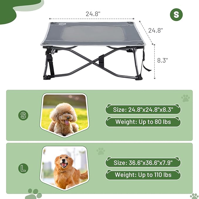 TIMBER RIDGE Outdoor Dog Bed, Cooling Elevated Dog Cot Portable Raised Pet Cot with Breathable Mesh, Foldable Pet Cot for Indoor & Outside, Grey