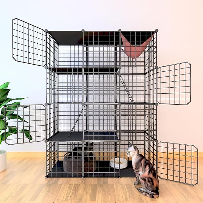Indoor Cat Cage Enclosure DIY,Cat Playpen Catio Thick Metal Wire Kennels for 1-3 Cats Kitten Cage Detachable Patio Cat Crate（Only Cage）