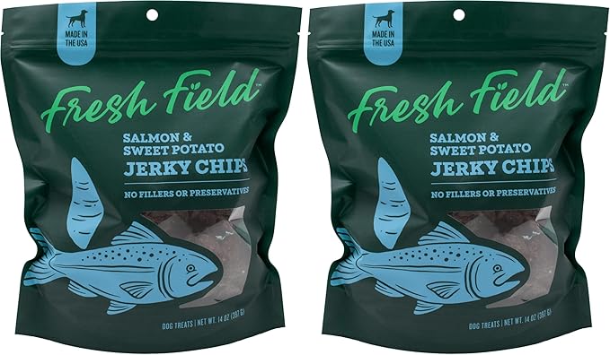 Fresh Field Salmon & Sweet Potato Jerky Chips, 14 oz – All-Natural Dog Treats, USA Made, Omega-3 Rich, Supports Health (Pack of 2)