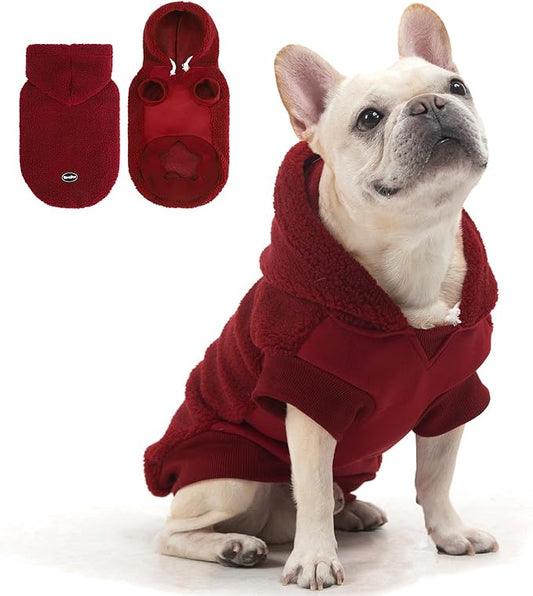 BINGPET Dog Hoodie Dog Sweater with Leash Hole, Warm Fleece Dog Sweatshirt with Hood, Cold Weather Dog Clothes Winter Coat for Puppy Small Medium Large Dogs Boy and Girl(Red, M)