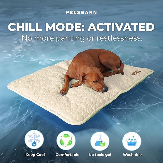 Pelsbarn Dog Cooling Mat- Ice Silk Summer Comfort, Self Cooling, Non-Slip Dog Pad, Durable & Washable, Mat for Large Dogs 25" x 37", Support Shelter Dogs with Every Purchase (Beige)