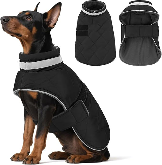 Dog Winter Coat Warm Padded Puppy Jacket Windproof Water Resistant Clothes for Small Medium Large Pets Christmas Sweater Outfit Vest(Black, XL)