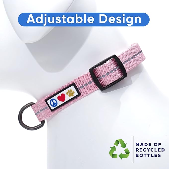 Pawtitas Recycled Dog Collar with Reflective Stitched Puppy Collar Made from Plastic Bottles Collected from Oceans Small Pink Cherry Blossom