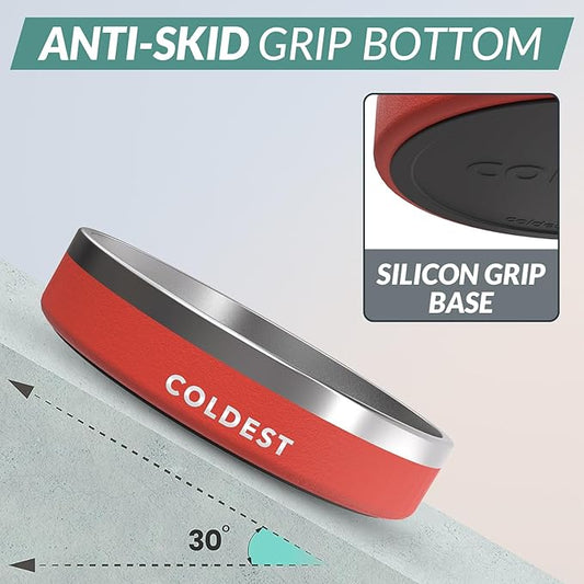 Coldest Dog Bowl - Anti Rust Metal, Non Slip, 3 Layers Insulated Stainless Steel Dog Bowls - Spill Proof & Heavy Duty - Water Bowl for Dogs, Cats & Pets, Dish Washer Safe (21 oz, Red)