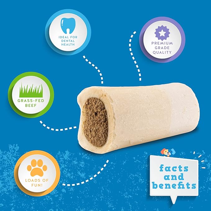 Jack&Pup 3-4" Filled Dog Bones for Small and Large Dogs, Flavored Shin Dog Bones Long Lasting, Stuffed Bone for Dogs, High Protein, Variety Pack - Peanut Butter, Bully Stick, Bacon & Cheese - 3 Pack