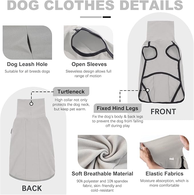 ROZKITCH Dog Winter Coat Soft Pullover Pajamas, Pet Windproof Warm Cold Weather Jacket Vest Cozy Jumpsuit Apparel Outfit Clothes for Walking Hiking Travel Sleep Grey 4XL