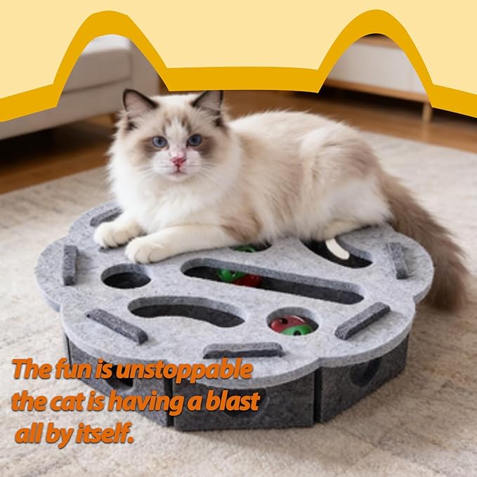 Interactive Cat Puzzle Toy, Felt Maze Box, Allows Cats to Play Independently, Scratching and Hunting Puzzle Box, Kitten Toy, a Gift for Kittens. (Gray lace)