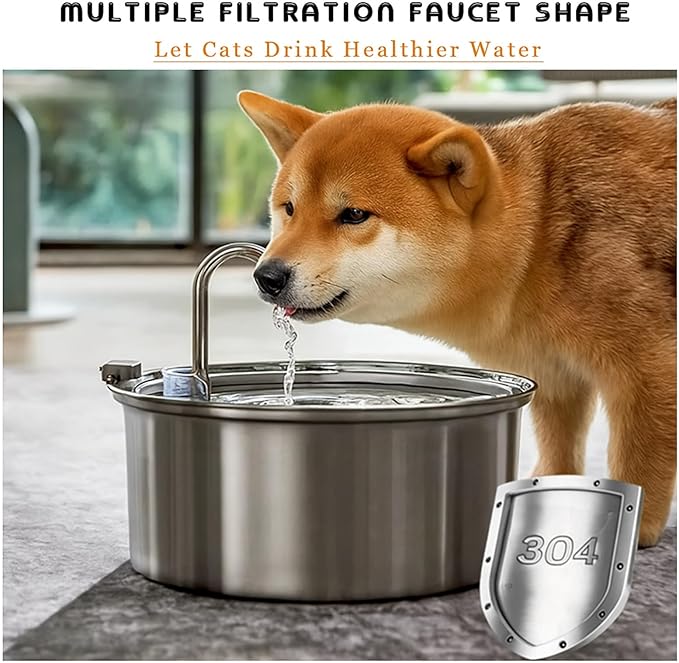 Vetiflow Dog Bowl, Dog Water Fountain, Quad-Purification System with Continuous Circulating Water Flow, Quiet Operation with a Large 3.2-Liter Capacity, Suitable for Dogs/Cats (+2 Filter Element)