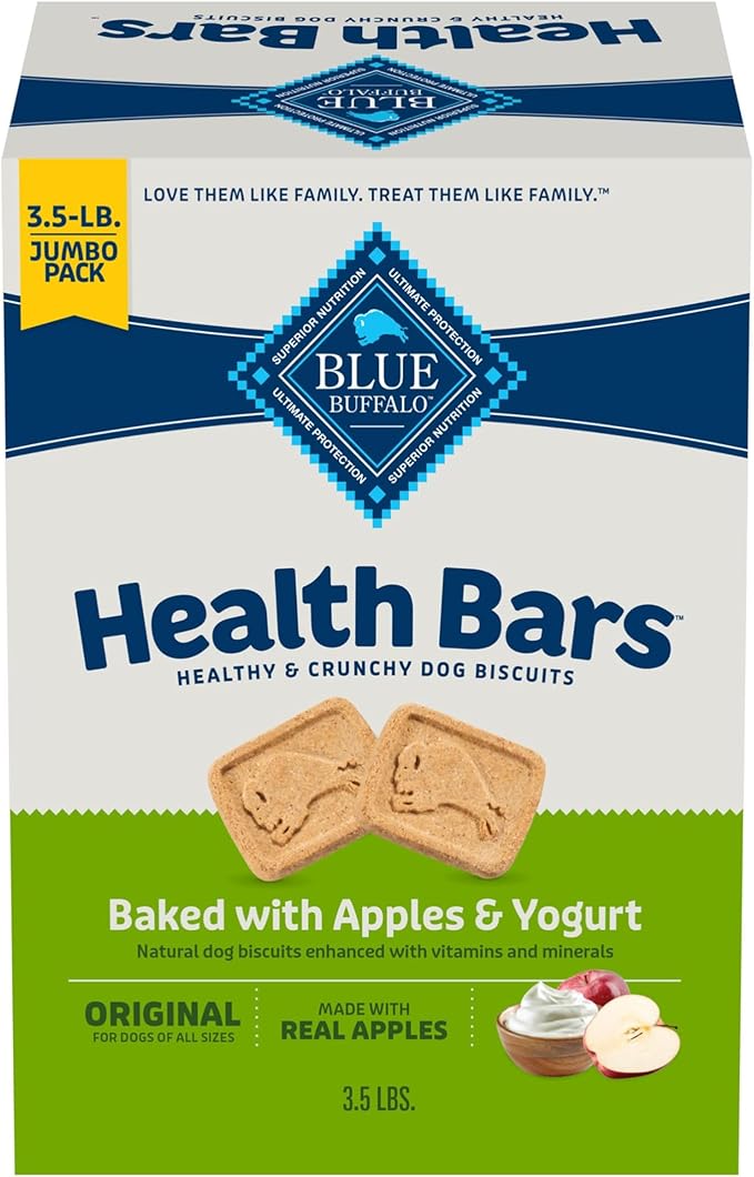 Blue Buffalo Health Bars Crunchy Dog Biscuits, Oven-Baked with Natural Ingredients, Apples & Yogurt, 3.5-lbs Box