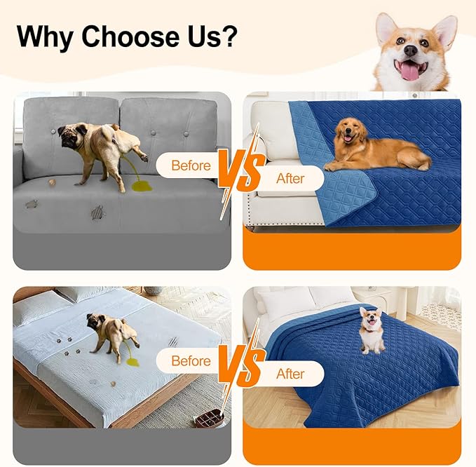 Smiry Waterproof Dog Blanket, 62x82 Inch Soft Pet Bed Cover Reversible, Washable Sofa Couch Furniture Protector for Small Medium Large Dog Puppy Cat, Geometric, Navy/Blue