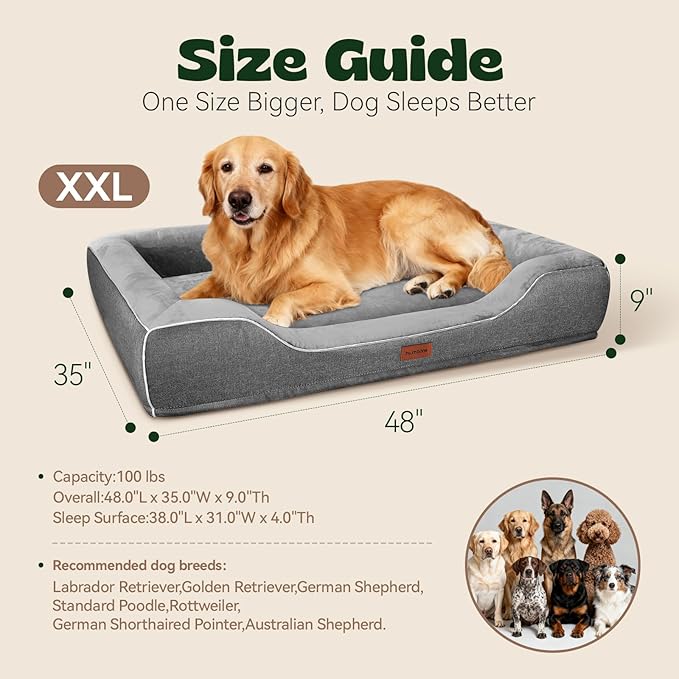 Cooling Dog Beds for Extra Large Dogs with Removable Washable Covers,Orthopedic Sofa Bed with Cool Gel Memory Foam and Egg Crate Foam Waterproof Relieves Joint Pain,48"x30"x9.0" Dark Grey