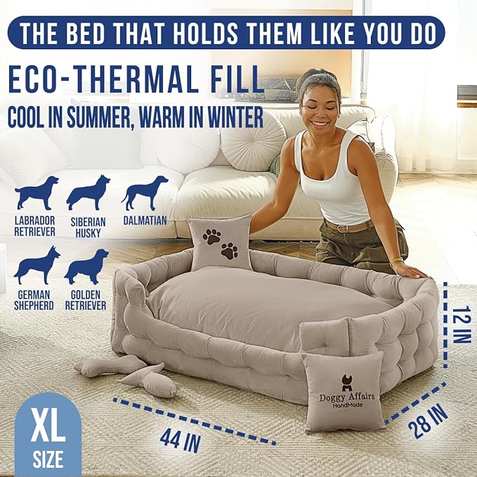Luxury Dog Bed Chesterfield – Handcrafted Velvet Throne for Dogs | Joint Support, Calming & Temp-Regulating Comfort | Durable 5+ Years, Anti-Claw, Washable 100+ Times – XL, Ivory