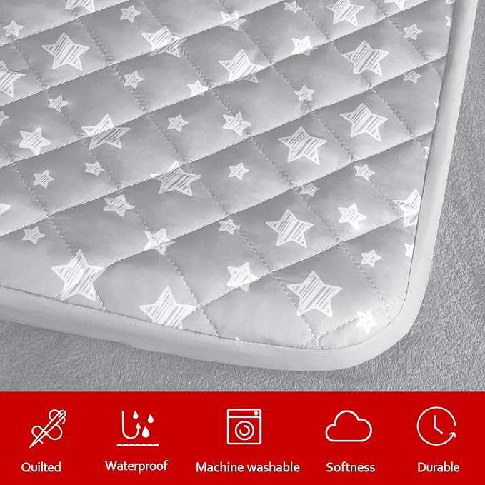 Waterproof Dog Bed Covers Replacement Washable Pet Hair Easy to Remove, Noiseless Quilted Puppy Pet Bed Cover Lovely Grey Star Print 30x20 Inches, for Dog/Cat, Cover Only