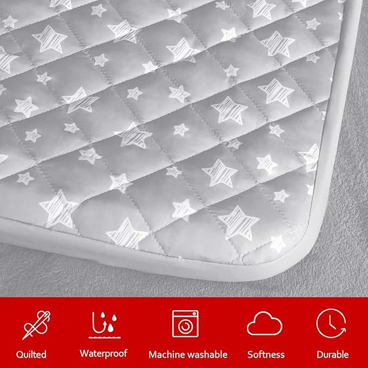 Waterproof Dog Bed Covers Replacement Washable Pet Hair Easy to Remove, Noiseless Quilted Puppy Pet Bed Cover Lovely Grey Star Print 44x54 Inches, for Dog/Cat, Cover Only