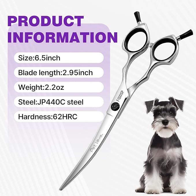 Curved Dog Grooming Scissors at Home 6.5 in Curve Shears for Small Pet Dogs Cat Japan 440C 30°Arc Upward & Downward for Trimming Face and Paws(6.5, Curved)