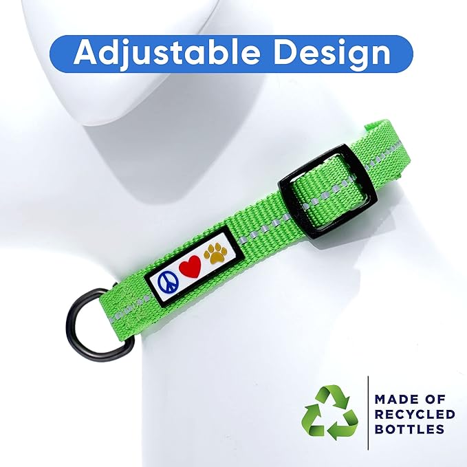 Pawtitas Recycled Dog Collar with Reflective Stitched Puppy Collar Made from Plastic Bottles Collected from Oceans Medium Earth Green