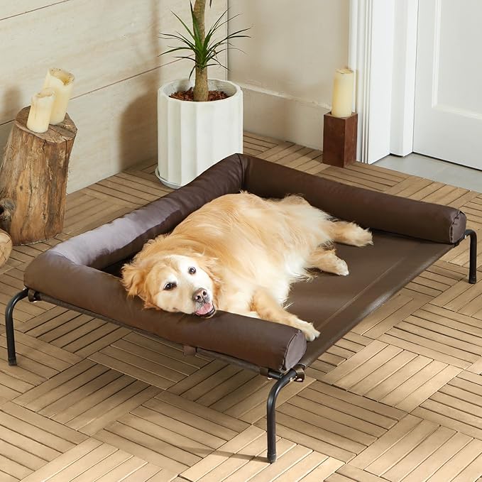 RRPETHOME Elevated Cooling Dog Bed,Raised Dog Cots Beds for Large Dogs,Outdoor Pet Bed for Large Dogs,Chew Proof Portable Cooling Pet Cot Skid-Resistant Feet,Frame with Breathable Mesh