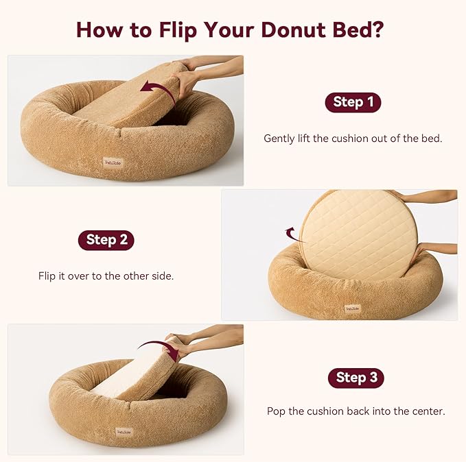 Self-Warming Calming Donut Dog Bed for Large Dogs – Orthopedic Memory Foam Round Dog Bed for Anxiety Relief & Senior Joint Support, Waterproof Liner, Washable Removable Cover & Non-Slip Bottom