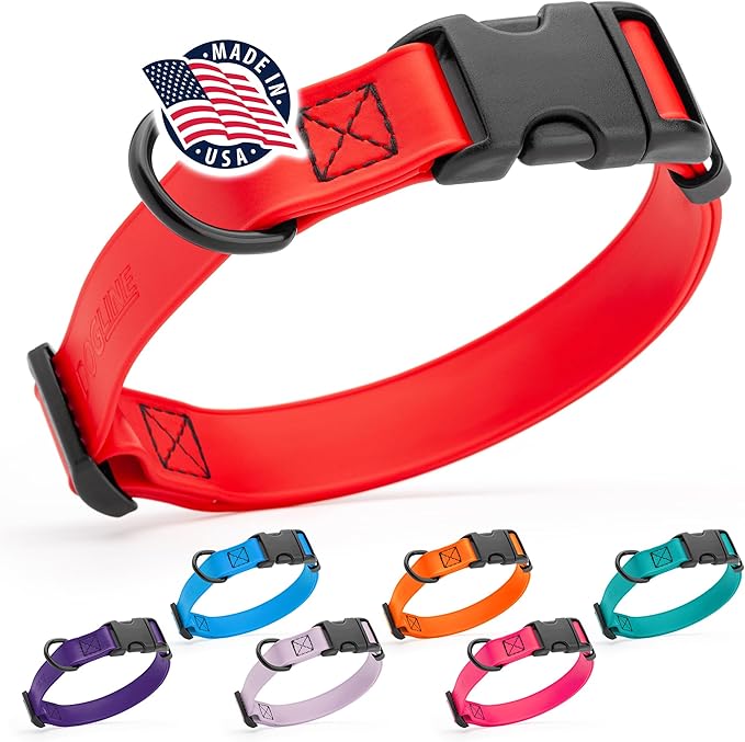 Dogline Durable Biothane Waterproof Collar for Dogs - Odor-Resistant Coated Webbing, Quick-Release Design, Comfortable Adjustable Fit, 3/4" W by 12-19" L, Cherry Red