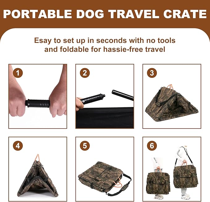KOOPRO 27.5 Inch Collapsible Dog Crate, Portable Soft-Sided Dog Travel Carrier Camouflage Style Pet Kennel 4-Door with Durable Mesh Windows, Washable Mat, Indoor & Outdoor for Small Medium Large Dogs