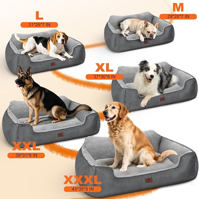 Dog Beds for Medium Dogs Washable, Rectangle Dog Beds Medium Size Dogs, Calming Puppy Pets with Non-Slip Bottom, 28”x20”x7”, Grey