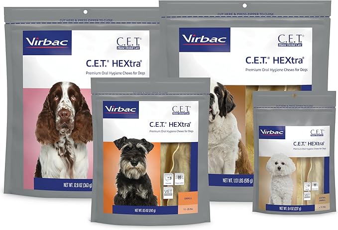Virbac C.E.T. HEXtra Premium Oral Hygiene Chews for Dogs, 11-25 lbs, 8.5 Oz