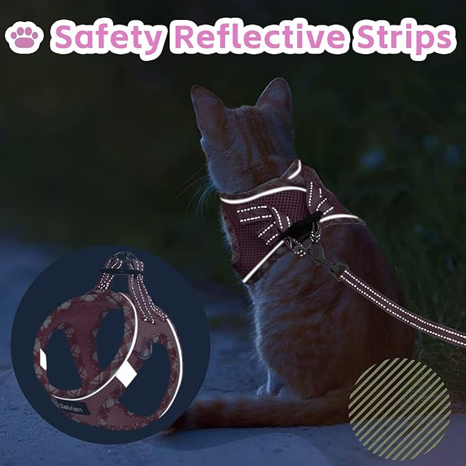 Cat Harness and Leash Set for Walking, Escape Proof Adjustable Soft Mesh Kitten Harness with Reflective Strips, Breathable No-Choke Pet Vest for Small Cats or Puppies(Pink,XXS)