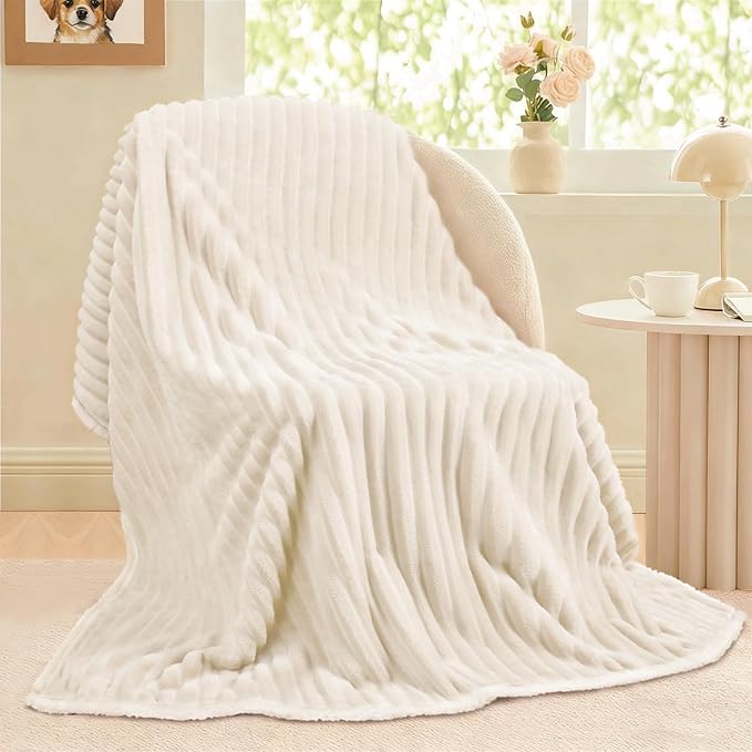 Luciphia Waterproof Dog Blanket for Large Dogs Ultra-Soft Calming Cut Pile Flannel Throw Durable & Warm Furniture Protection for Couch Bed Pet Human Blanket Machine Washable Soft White,XL(85''x57'')