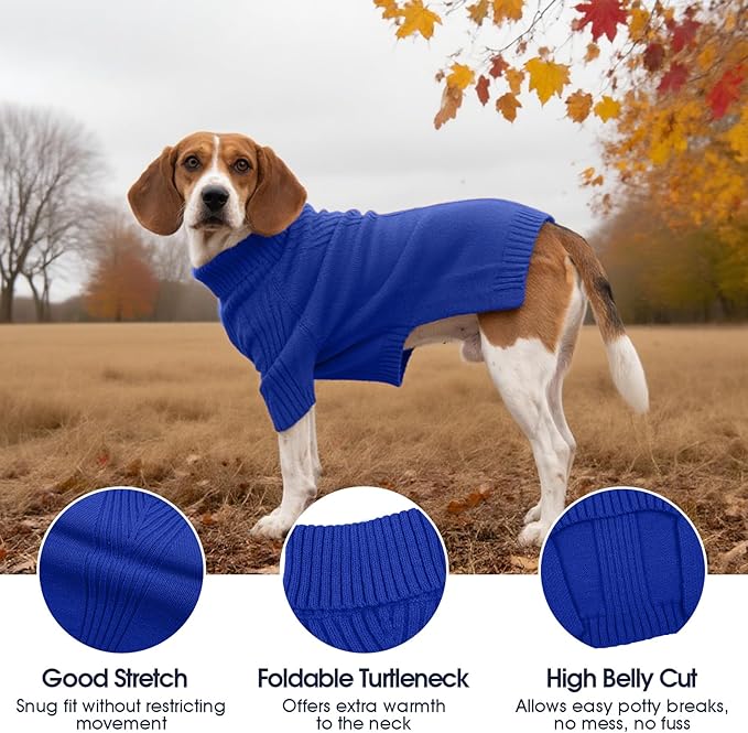 IECOii Great Dane Sweater,5XL Extra Large Sweater for Giant Breed Dogs in Winter,Turtleneck Cold Weather Knit Clothes,Machine Washable,Elastic Pullover for Saint Bernard,Mastiff (Royal Blue,XXXXXL)