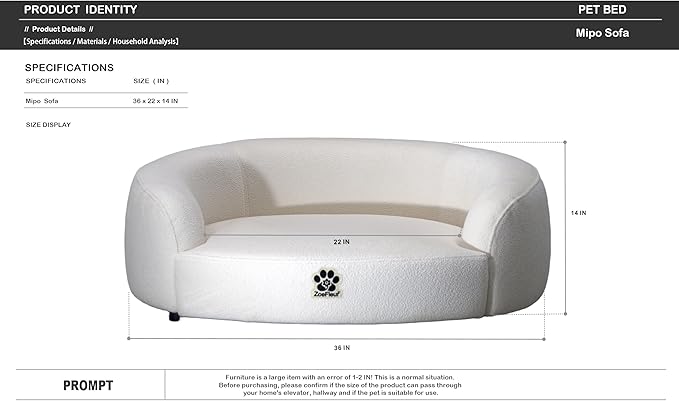 Luxury Pet Sofa Bed - Washable Plush Velvet Pet Couch for Medium & Large Dogs,Milky White