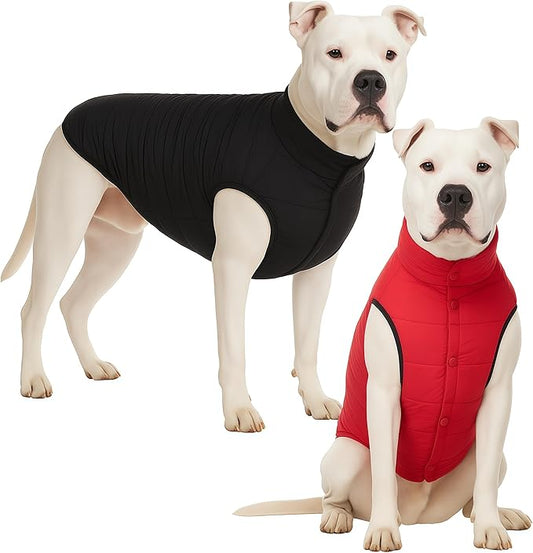 LovinPet Reversible Dog Puffer Coat for Medium & Large Dogs, Down‑Insulated Winter Jacket, Water‑Resistant & Wind‑Resistant, Anti‑Static, Dual-Sided Black & Red for Cold Weather,2XL
