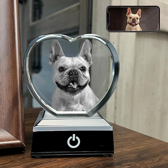 for pet Lovers, Personalized Dog, Cat Memorial Gifts for Pet Owners. Gift Box Included, Customized Laser Etched Crystal Photo (Small Heart)