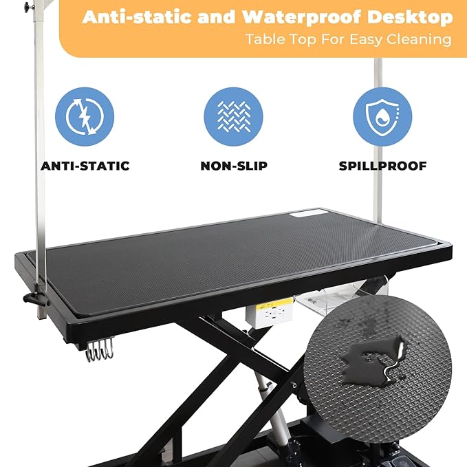 Electric Pet Dog Grooming Table, 50" Heavy Duty Grooming Table Professional X-Lift for Large Dogs Adjustable Height: 11.3"-40" Non-slip, AC Outlets, Storage Tray, 2 Nooses, Black