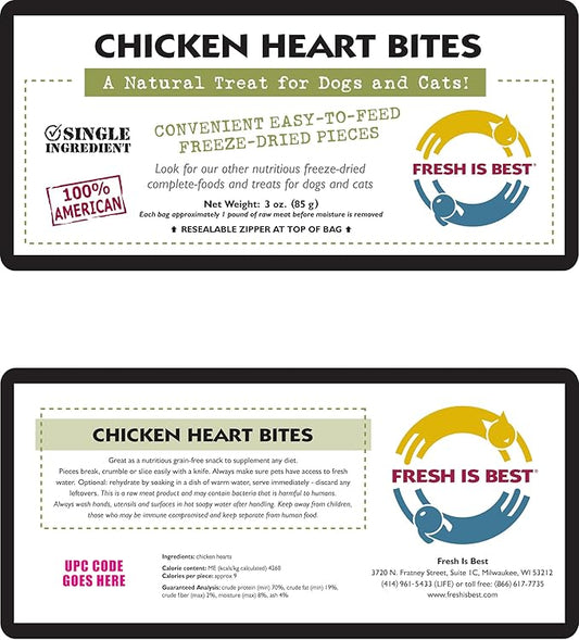 Fresh Is Best Freeze Dried Dog Treats - Raw Freeze Dried Chicken Hearts for Dogs & Cats - Dog Training Treats in Resealable Zipper Bag - High-Protein Single Ingredient - Made in The USA