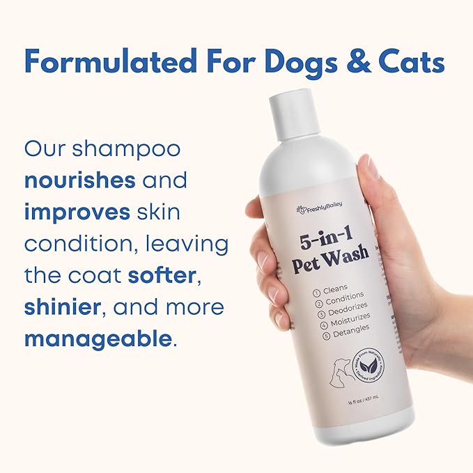 Dog and Cat Shampoo and Conditioner for Dogs and Cats - Best 5 in 1 Fresh Pet Wash - Natural Ingredients Perfect for Sensitive Skin - Cleans, Conditions, Detangles, and Moisturizes - 16OZ
