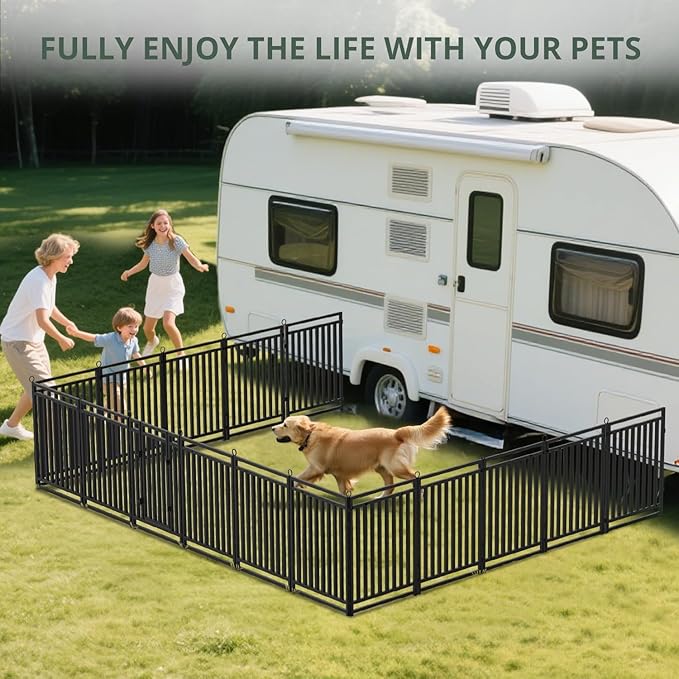 Dog Fence Outdoor Indoor, 47 Inch Height 32 Panels Dog Playpen for Large/Medium/Small Dogs Metal Dog Pen for Yard Camping and RV | Black-Silver