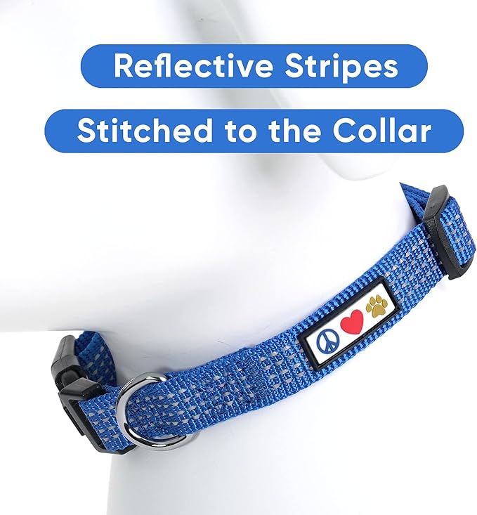 PAWTITAS Reflective Dog Collar Medium Blue 3/4 Inch
