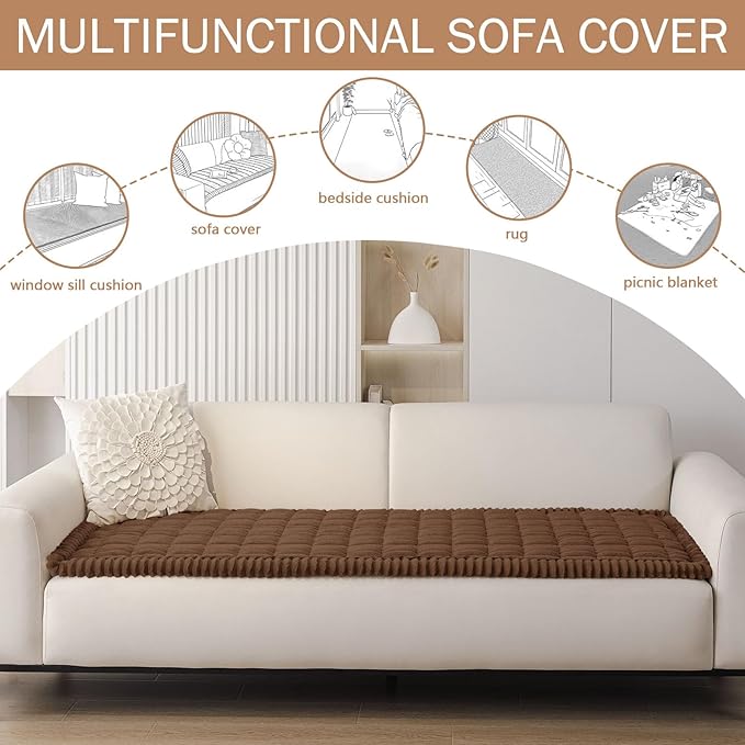 Smiry Couch Cover for Dogs Washable, Non Slip Fuzzy Pet Couch Covers for 3 Cushion Sofa Pet Friendly, Thick Soft Sofa Slipcovers Cushion Protector (Brown, 27.6" x 27.6")