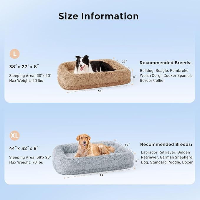 Calming Dog Beds for Large Sized Dogs - Orthopedic Fluffy Pet Bed, Donut Waterproof Pet Sofa with Washable Removable Cover, Supportive Egg Foam and Nonskid Bottom, Camel