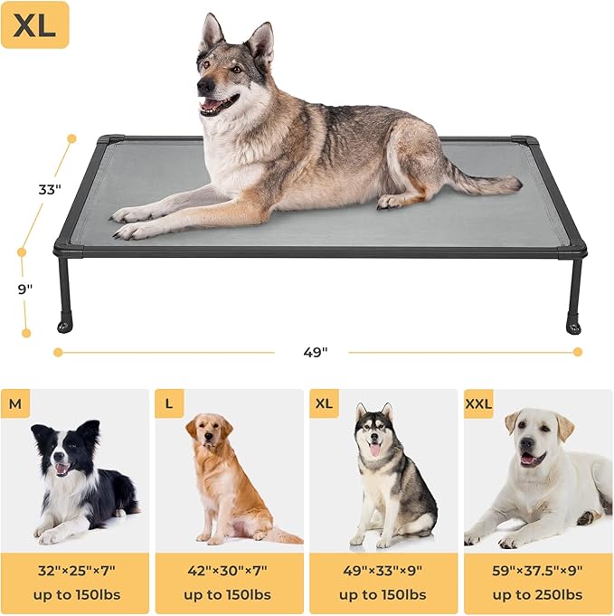 Veehoo Chewproof Elevated Dog Bed - Cooling Raised Pet Cot, Breathable Mesh, Washable & Non-Slip for Large Dogs, Indoor/Outdoor, Grey Mat and Black Frame, 49x33inches (Model CWC2203A03)