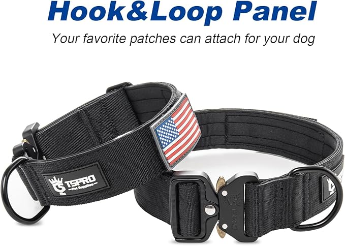 TSPRO Premium Dog Collars Tactical Dog Collar with Patch and Heavy Duty Quick-Release Metal Buckle Durable Thick and Adjustable for Medium to Large Dogs (Camo Khaki L)