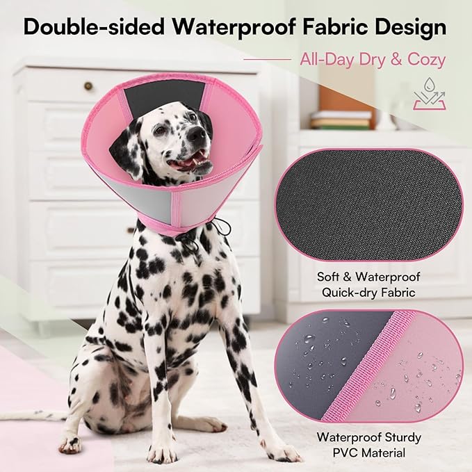 Queenmore Dog Cone Collar, Dog Cones for Small Dogs, Soft Cone for Small Dogs, Waterproof Pet Cones After Surgery to Stop Licking, Easy Clean Recovery Collar for Wound Healing (Light Pink,S)