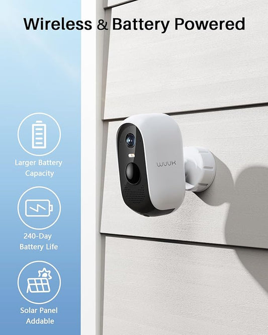 WUUK Add-on Outdoor Camera, Requires Base Station, Home Security Cameras Wireless Outdoor, 2K HD, No Monthly Fee, Compatible with Alexa & Google, Color Night Vision