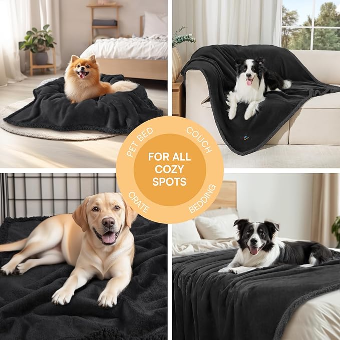 Luciphia Waterproof Pet Blankets, Liquid Pee Proof Dog Blanket for Sofa Bed Couch, Reversible Sherpa Fleece Furniture Protector Cover for Small Medium Large Dogs Cats, Black King Size（100" x 85"）