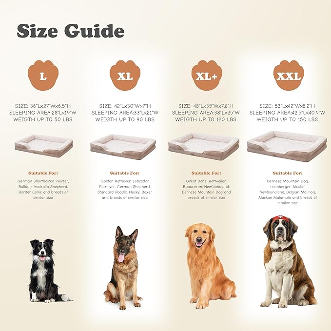 XL Orthopedic Dog Beds Large Sized Dog - Washable Large Dog Cat Bed Waterproof, Comfort Dogs Couch Sofa with Washable Removable Cover, Pet Bed with Nonskid Bottom, Beige, 42"