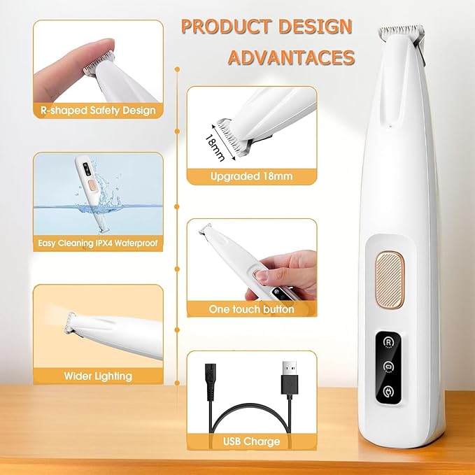 1PC Dog Paw Trimmer with LED Light,35dB Low Noise Precision Pet Paw Trimmer for Dogs Cats Grooming Clippers,Safety Electric Paw Hair Trimmer for Paws,Ears,Rump,Face,Eyes,Dog Christmas Gifts