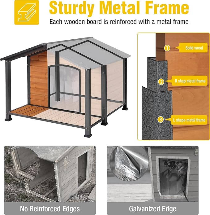 Aivituvin Heated Dog House Outdoor with Metal Frame Insulated Indoor Dog Kennel 40.6'L Large Dog Cage for Small Medium Large Dogs with Heater and Insulated Liner (Medium)