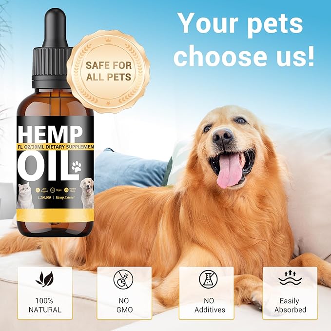 4 Pack Hemp Oil for Dogs & Cats, Hemp Oil Helps with Anxiety Stress, Pain, Sleep, Arthritis, Seizures Relief, Calming Drops for Pet, Hemp Seed Oil, CBD-Free