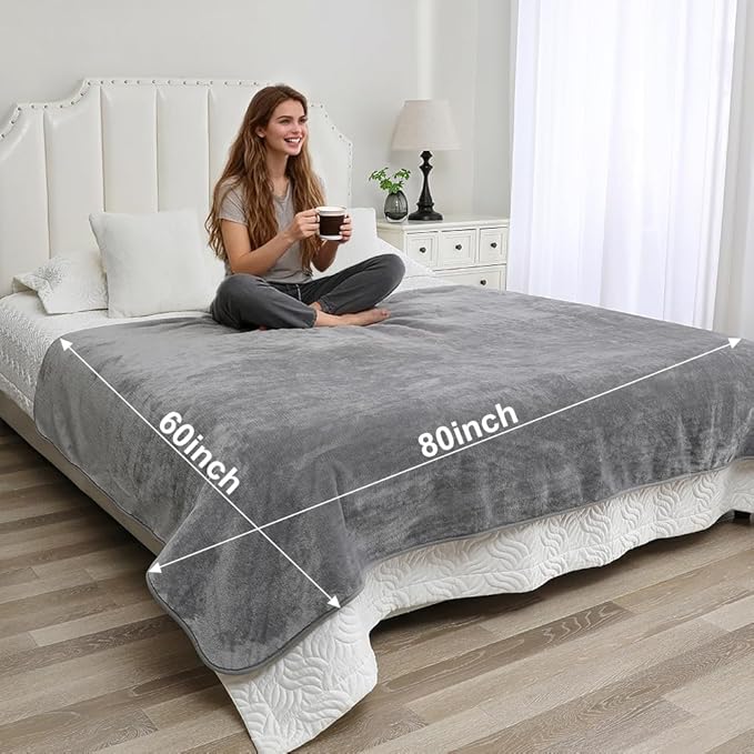 Waterproof Blanket for Couples – Ideal for Couch & Bed Splash Proof Sherpa Throw, Leakproof TPU Layer, Stain Resistant Washable Bed Protector – Light Gray, 80" x 60"