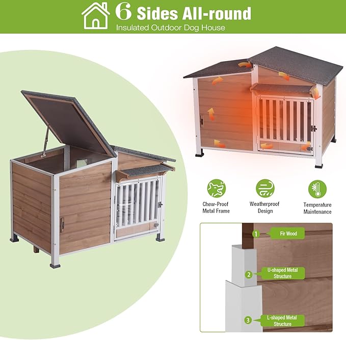 Large Heated Dog House Outdoor XL Insulated Dog House Weatherproof Dog Kennel (Outdoor Dog House (Standard Model), Large Insulated Dog House (AIR7021-Brown))